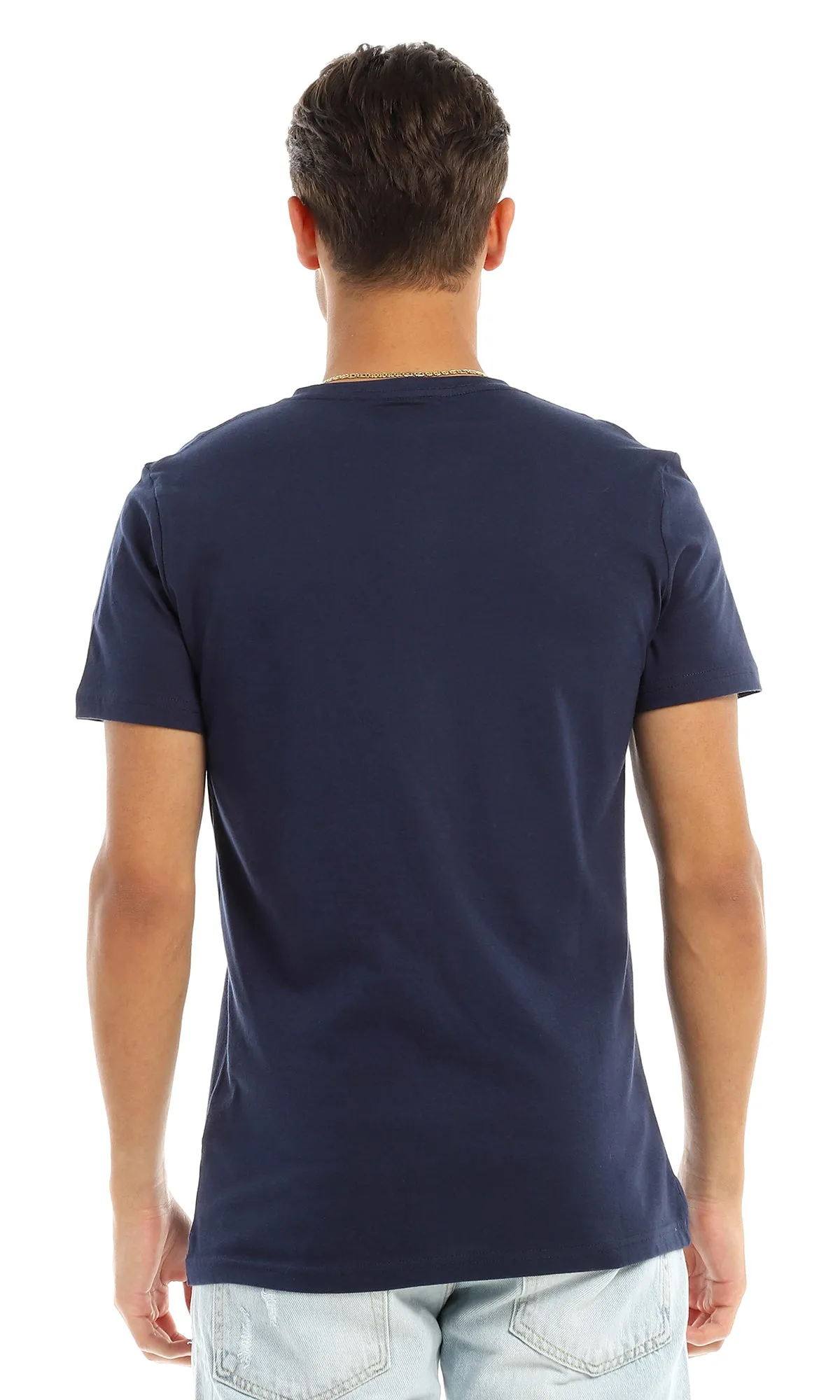 98802 Solid V-Neck Basic Navy Blue T-Shirt