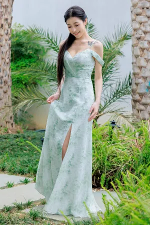 A-Line Floor Length Print Bridesmaid Dress CB0705