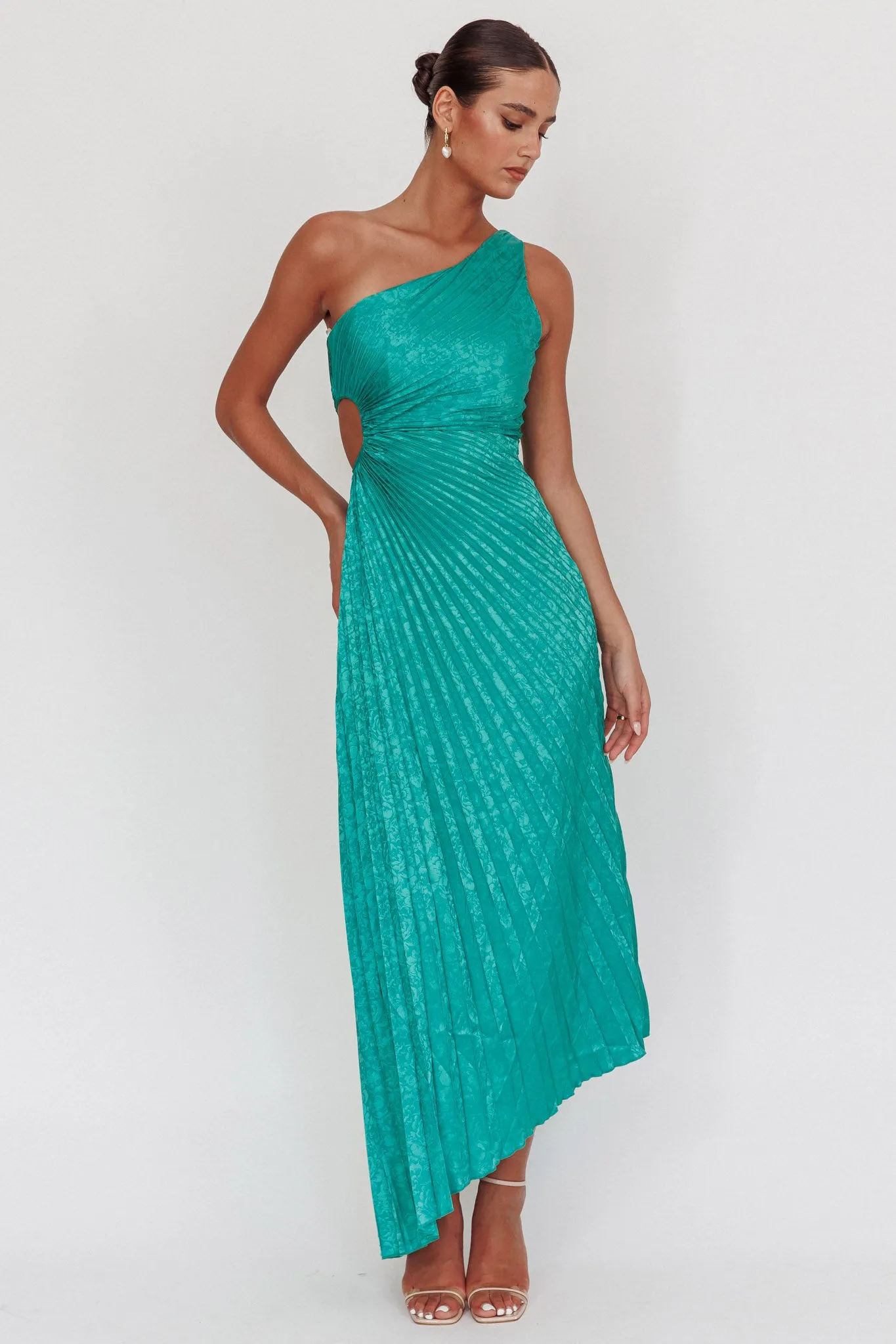 Amelie One-Shoulder Accordion Pleat Maxi Dress Kelly Green