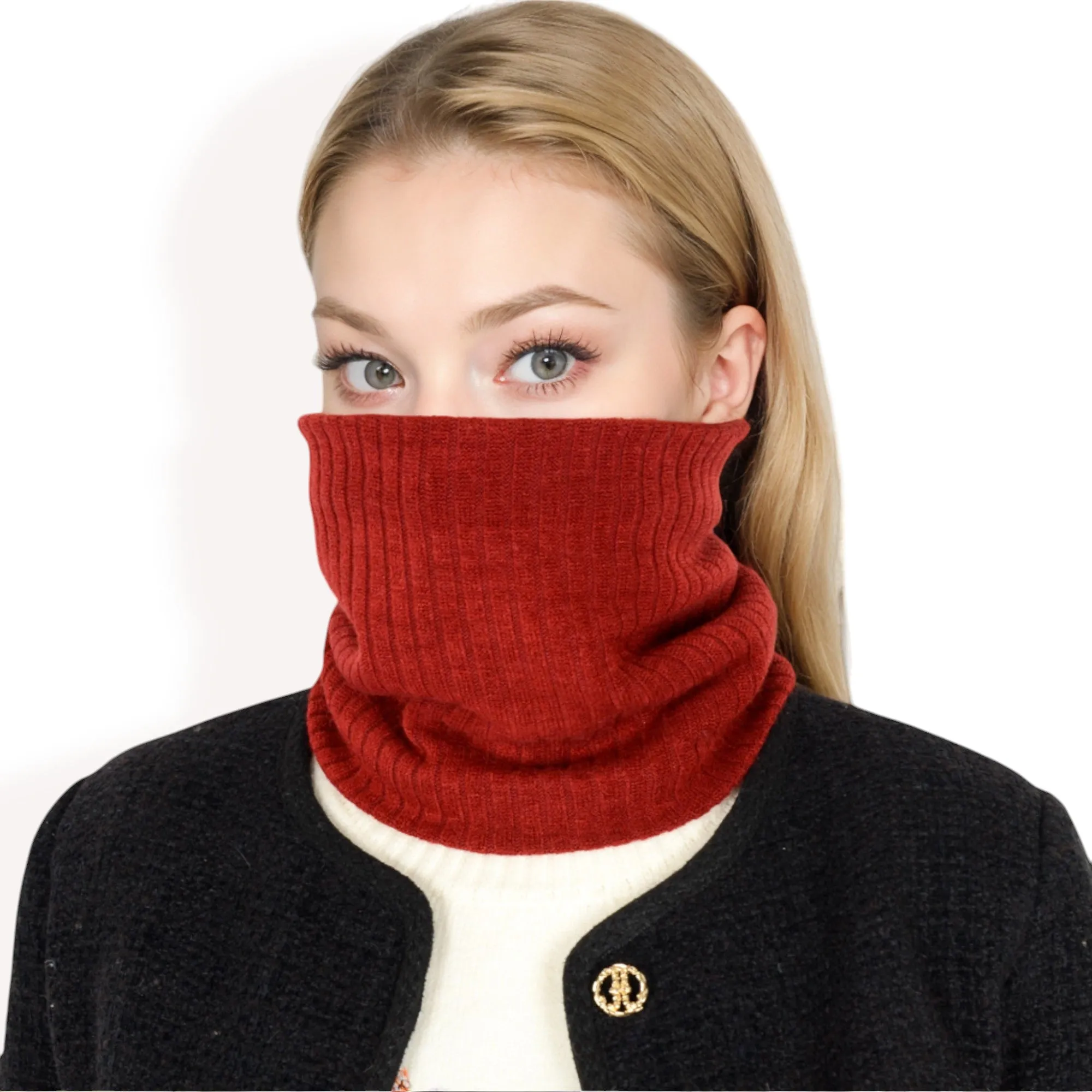 Anna-Kaci Women's Ribbed Knit Neck Warmer with Fleece Lining for Winter Warmth and Comfort