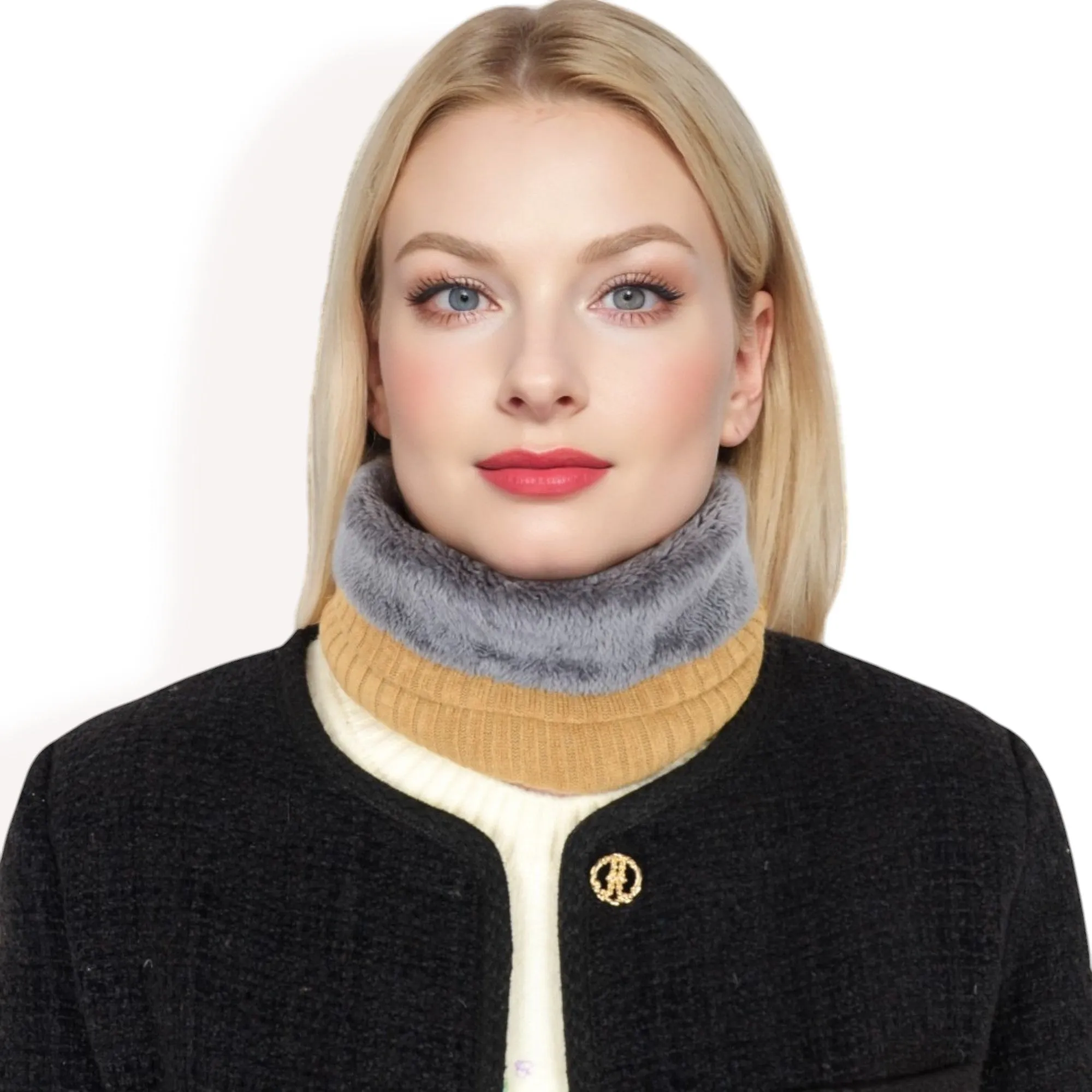 Anna-Kaci Women's Ribbed Knit Neck Warmer with Fleece Lining for Winter Warmth and Comfort