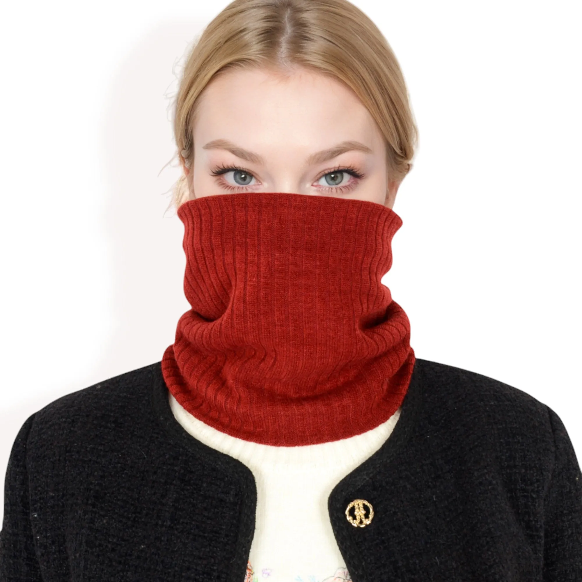 Anna-Kaci Women's Ribbed Knit Neck Warmer with Fleece Lining for Winter Warmth and Comfort