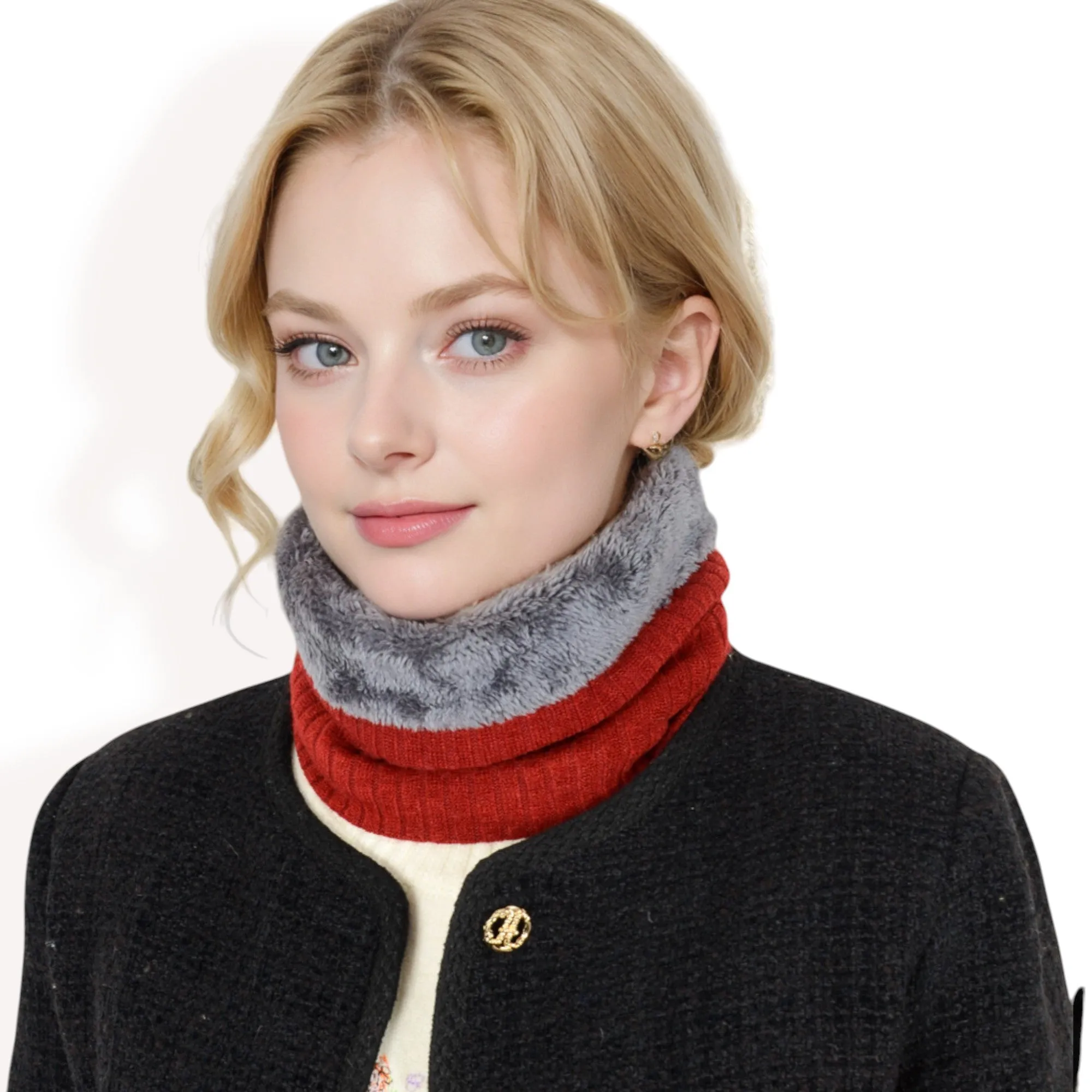 Anna-Kaci Women's Ribbed Knit Neck Warmer with Fleece Lining for Winter Warmth and Comfort