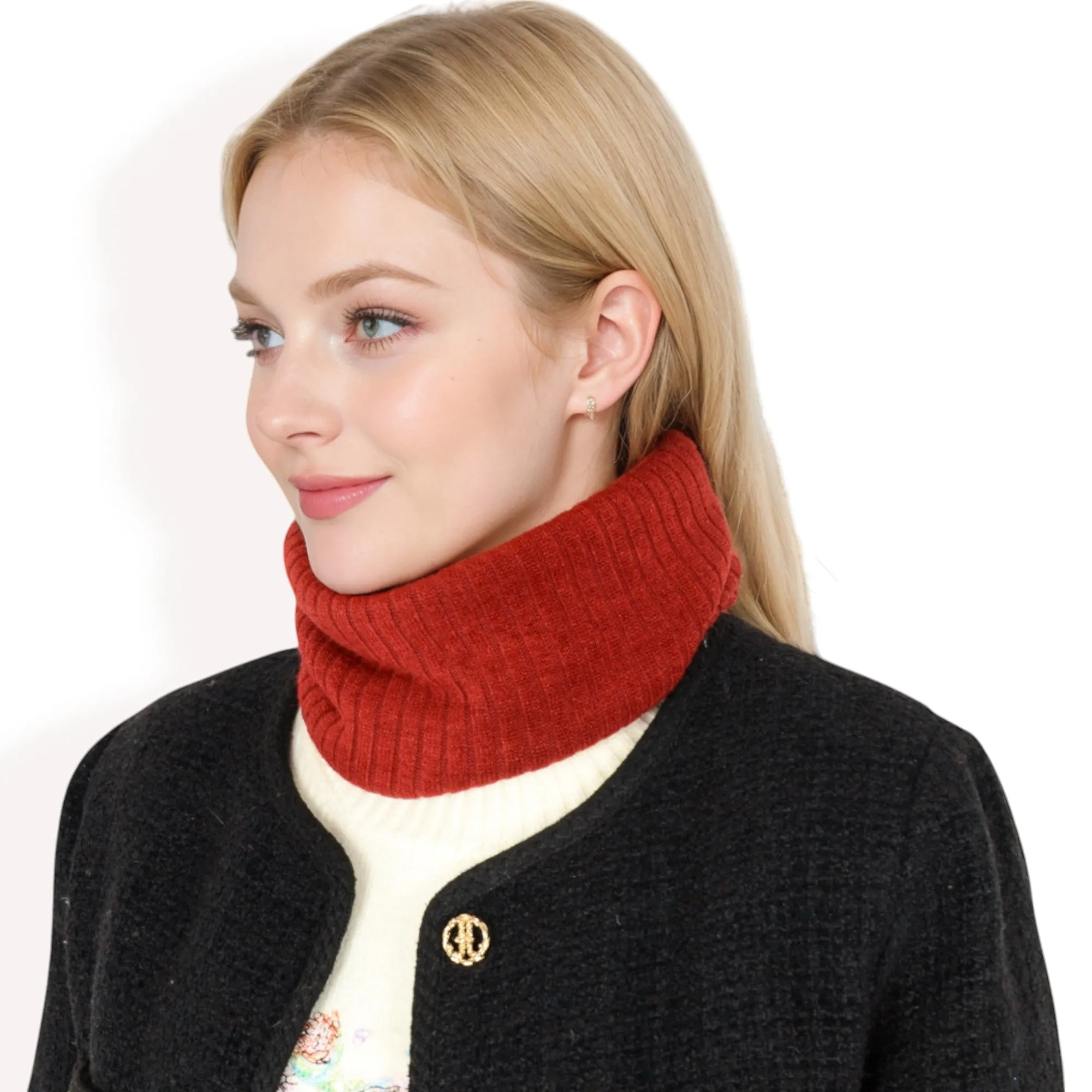 Anna-Kaci Women's Ribbed Knit Neck Warmer with Fleece Lining for Winter Warmth and Comfort