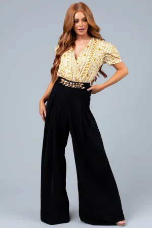 Black Flowy Wide Leg Gold Chain Pants