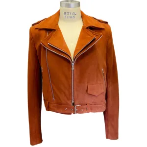 Brandon Maxwell Caramel Suede Double Layer Moto Jacket