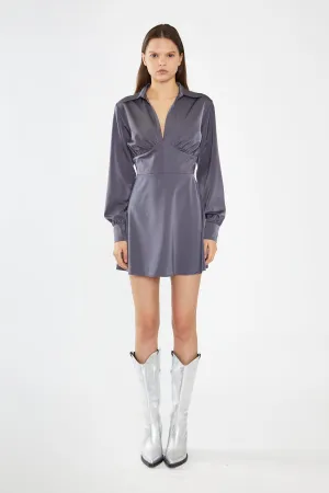 Charcoal Grey Corset Shirt Mini-Dress