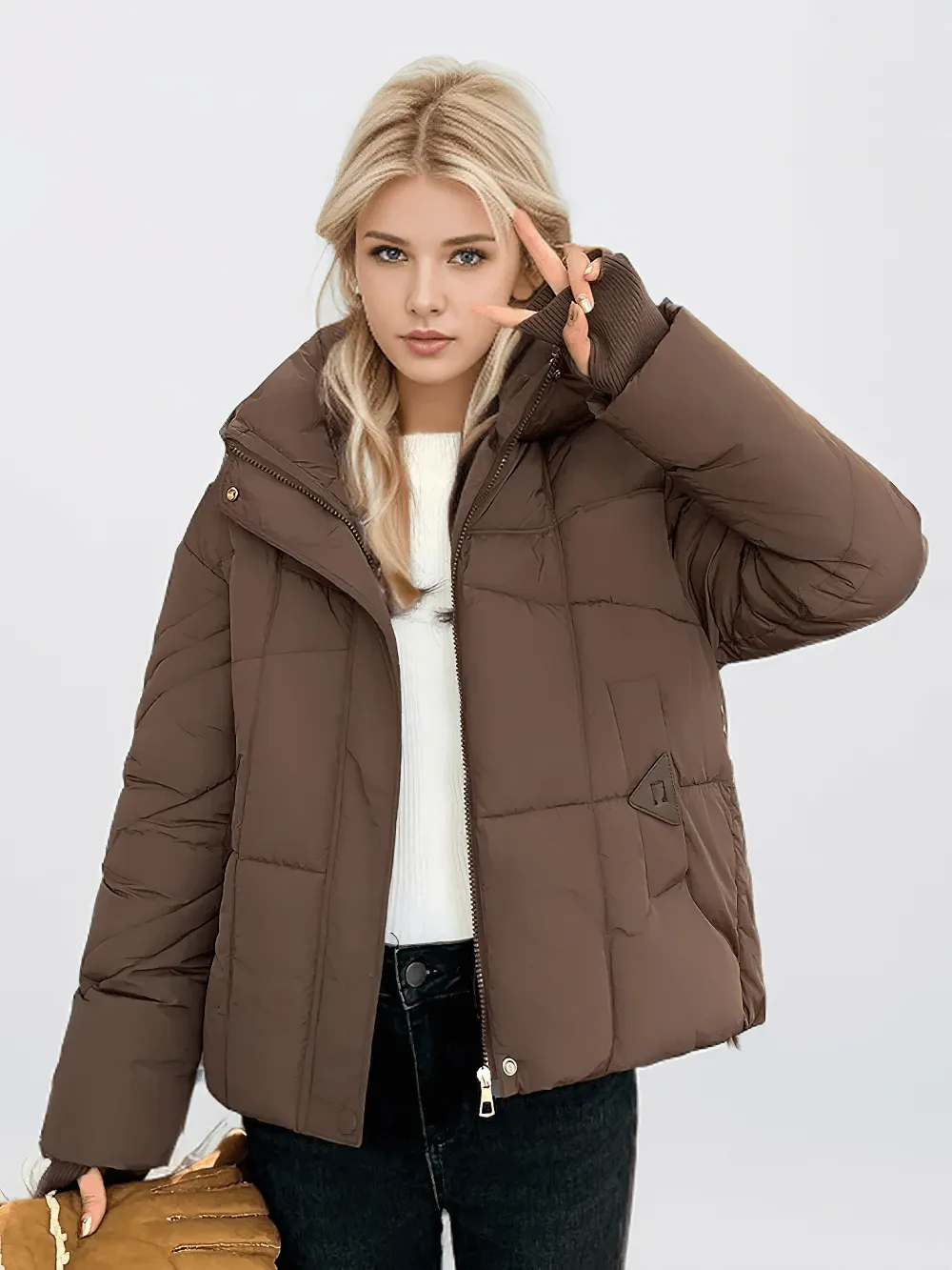 Chic Quilted Jacket with Hood and Ribbed Cuffs - SF2304