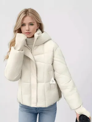 Chic Quilted Jacket with Hood and Ribbed Cuffs - SF2304