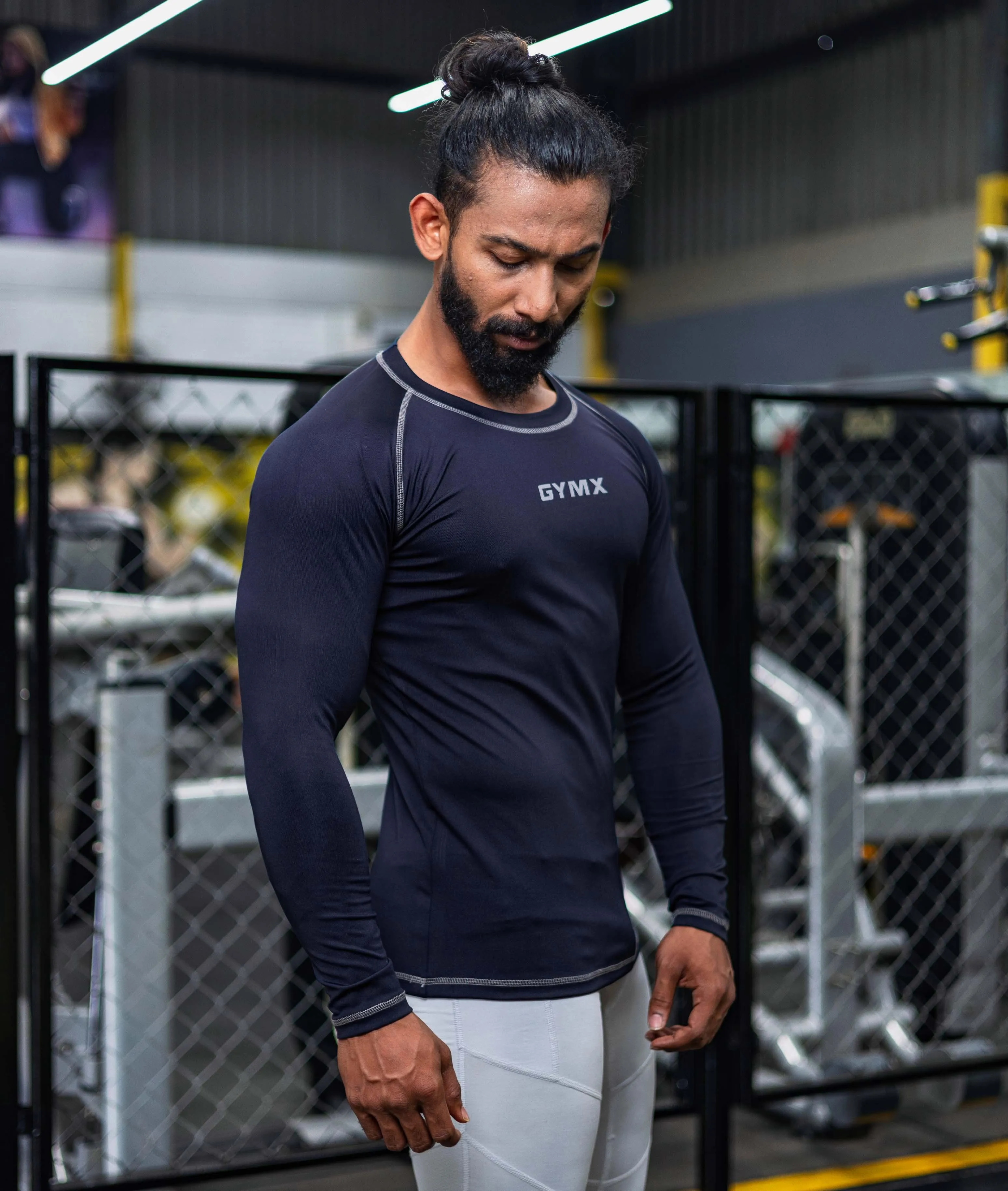 Compression GymX Full Sleeve Tee: Navy Blue