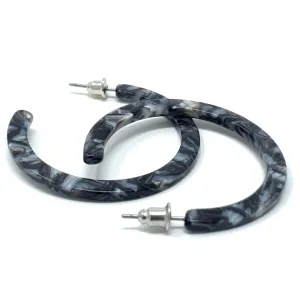 Dark Gray Marbled Resin Hoop Earrings