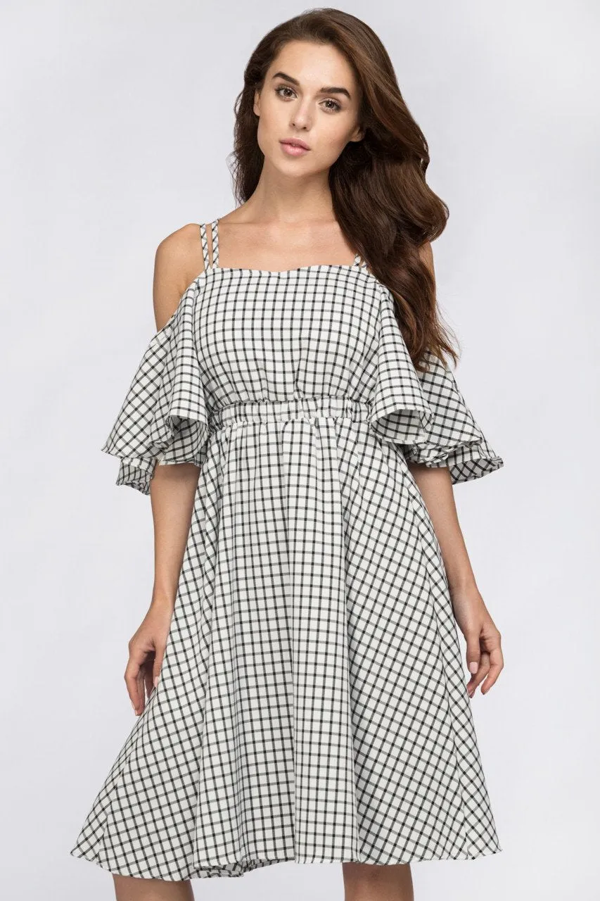 Deema Al Asadi - Window Plaid Off the Shoulder Midi Dress