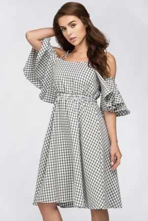 Deema Al Asadi - Window Plaid Off the Shoulder Midi Dress