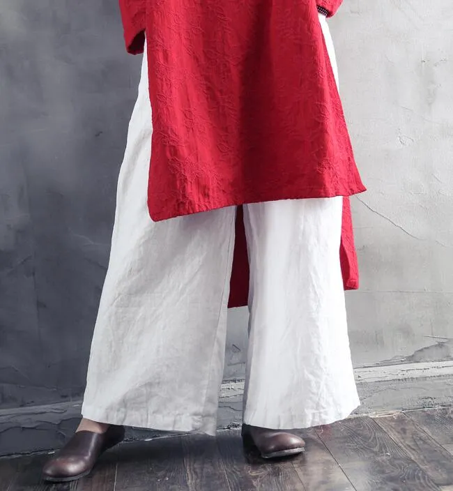 Elastic Waist Belt Linen Wide Leg Thin Women Casual Pants YM97235