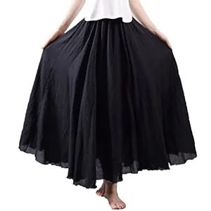 Elegant Women's Linen Boho Loose Fresh Nature Green Bohemian Style Swing Hem Holiday Wear Summer Skirt