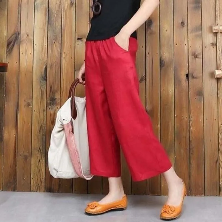 FashionSierra - Women's linen cropped palazzo pants wide leg summer causal pants