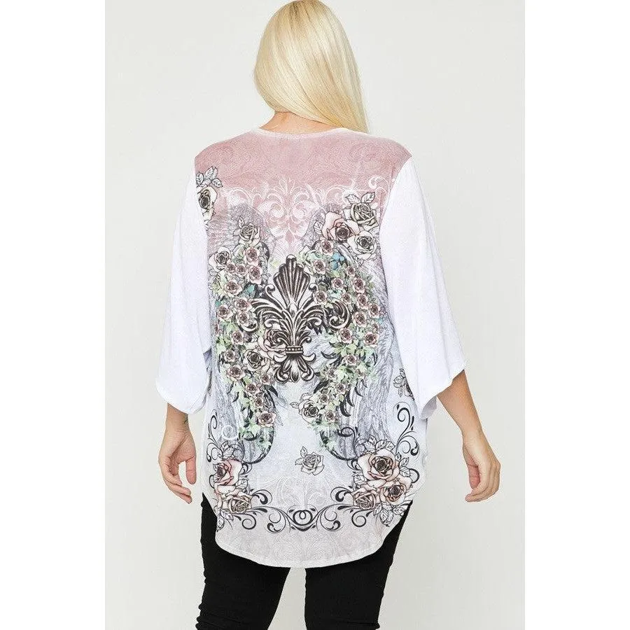 Floral Wings Sublimation Print, Long Body Cardigan