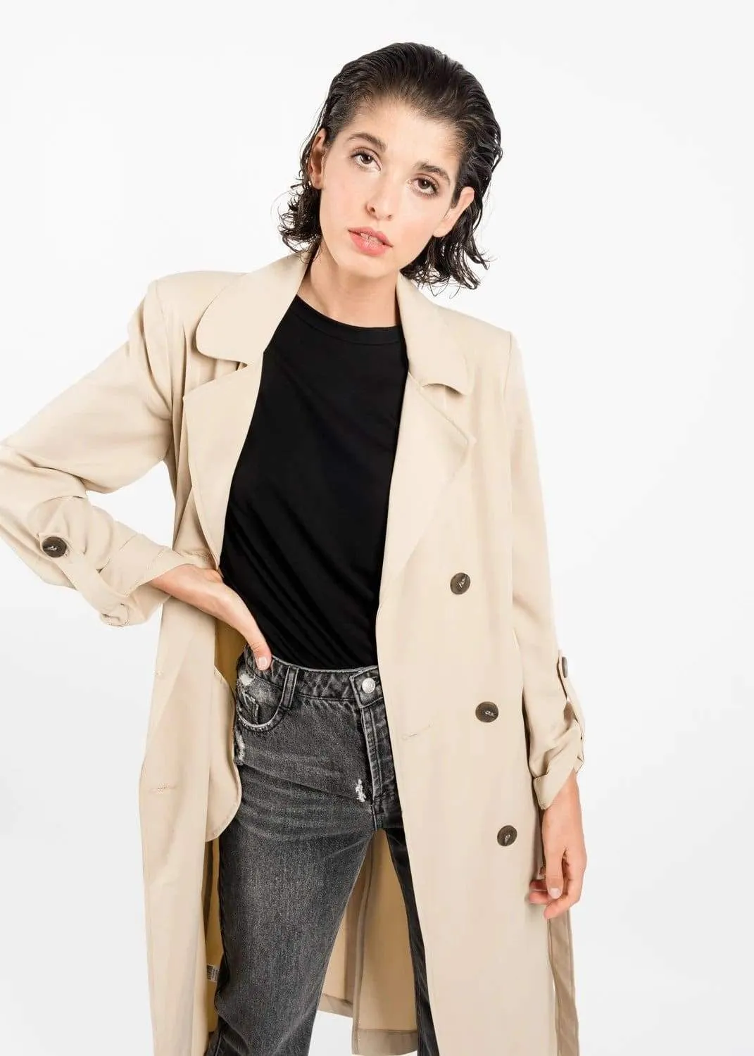 High Quality Cream Trench Coat with Belt and Button detail by Linu