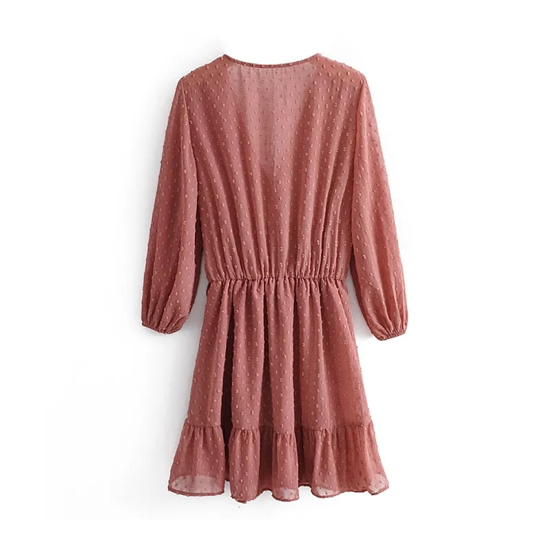 Lace Chiffon Three Quarter Sleeve Boho Mini Dress