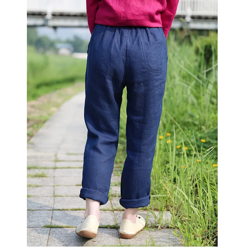 Linen Summer Autumn Women Casual Pants with Pockets SMM97221