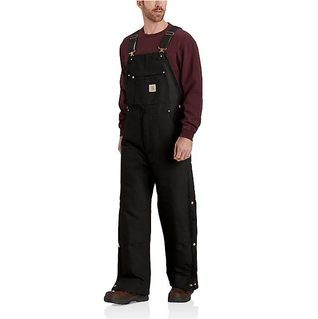 Loose Fit Firm Duck Insulated Bib Overall - 2 Warmer Rating - Black