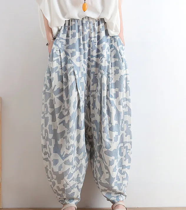 Loose large tie dye pleats Linen Wide Leg Women Casual Pants AMT05131