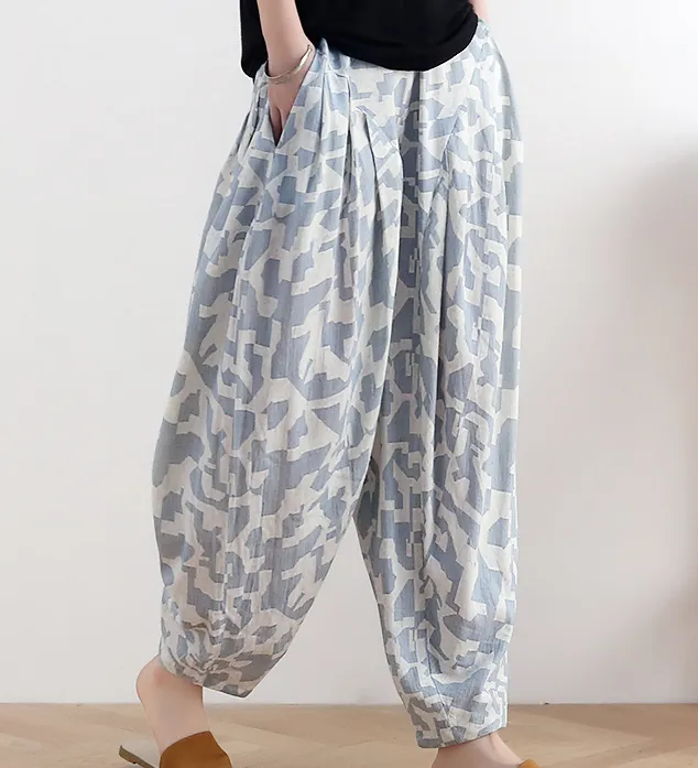 Loose large tie dye pleats Linen Wide Leg Women Casual Pants AMT05131