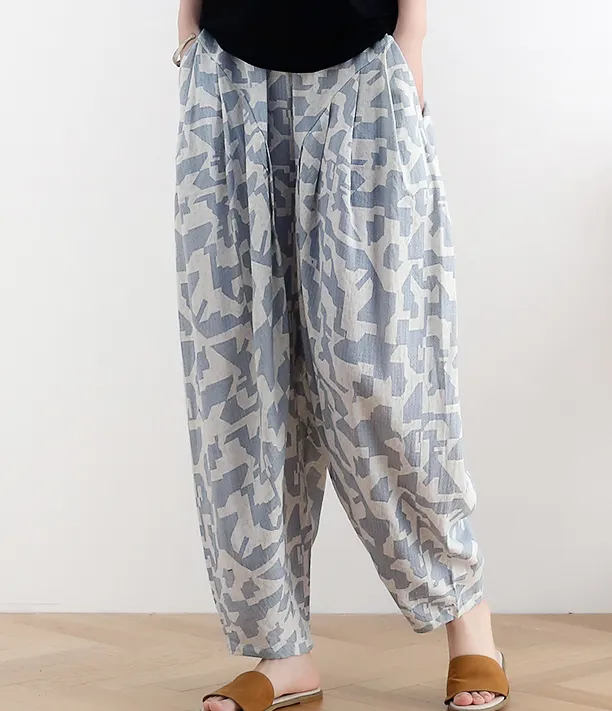 Loose large tie dye pleats Linen Wide Leg Women Casual Pants AMT05131