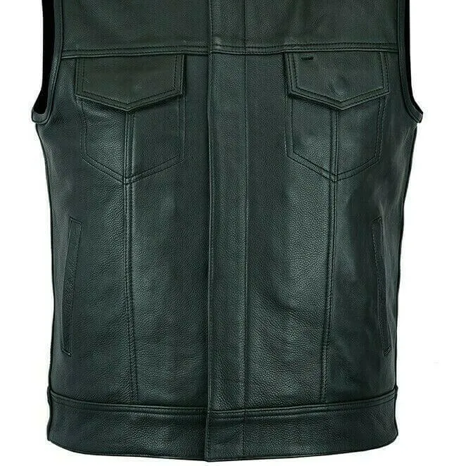 Mens Real Leather Waistcoat Plus Size SOA Motorcycle Biker Cut off Vest