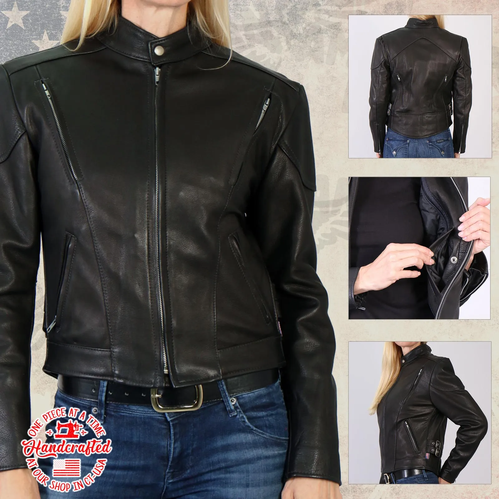 Milwaukee Leather USA MADE MLJKL5001 Women's Black 'Foxy' Premium Motorcycle Leather Jacket with Vents