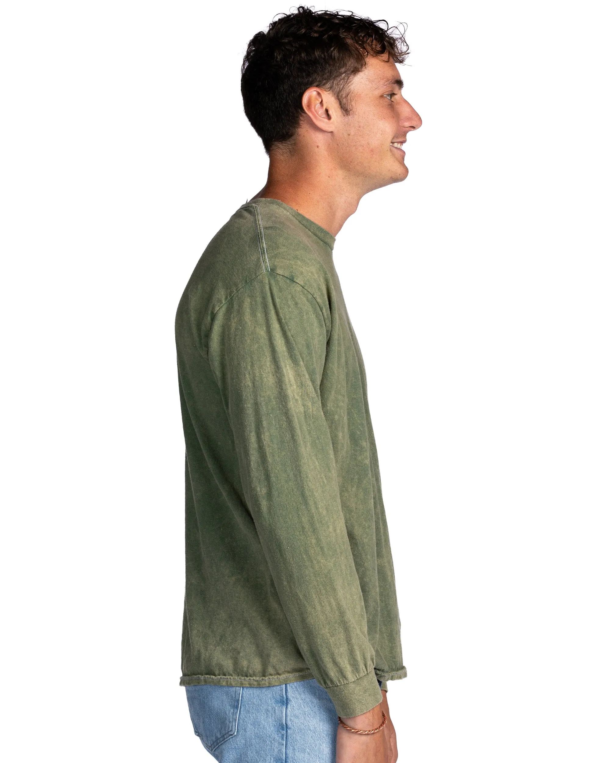 Mineral Wash Long Sleeve Tees - Kale