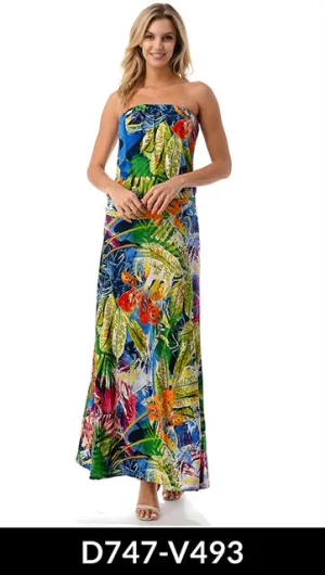 Multi Print Maxi Strapless Dress