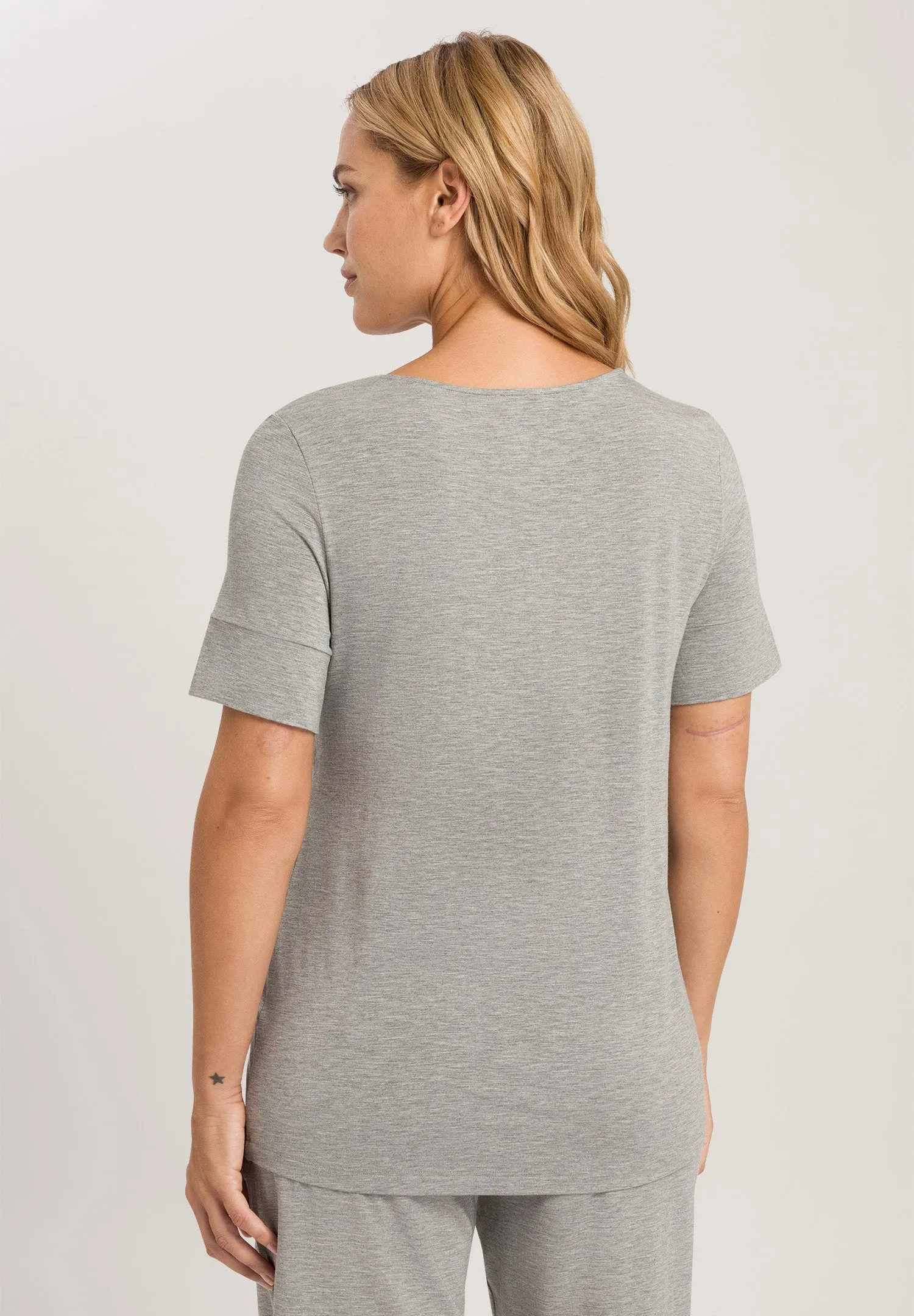 Natural Elegance Flowy Round Neck Top | Grey Melange 74902-958