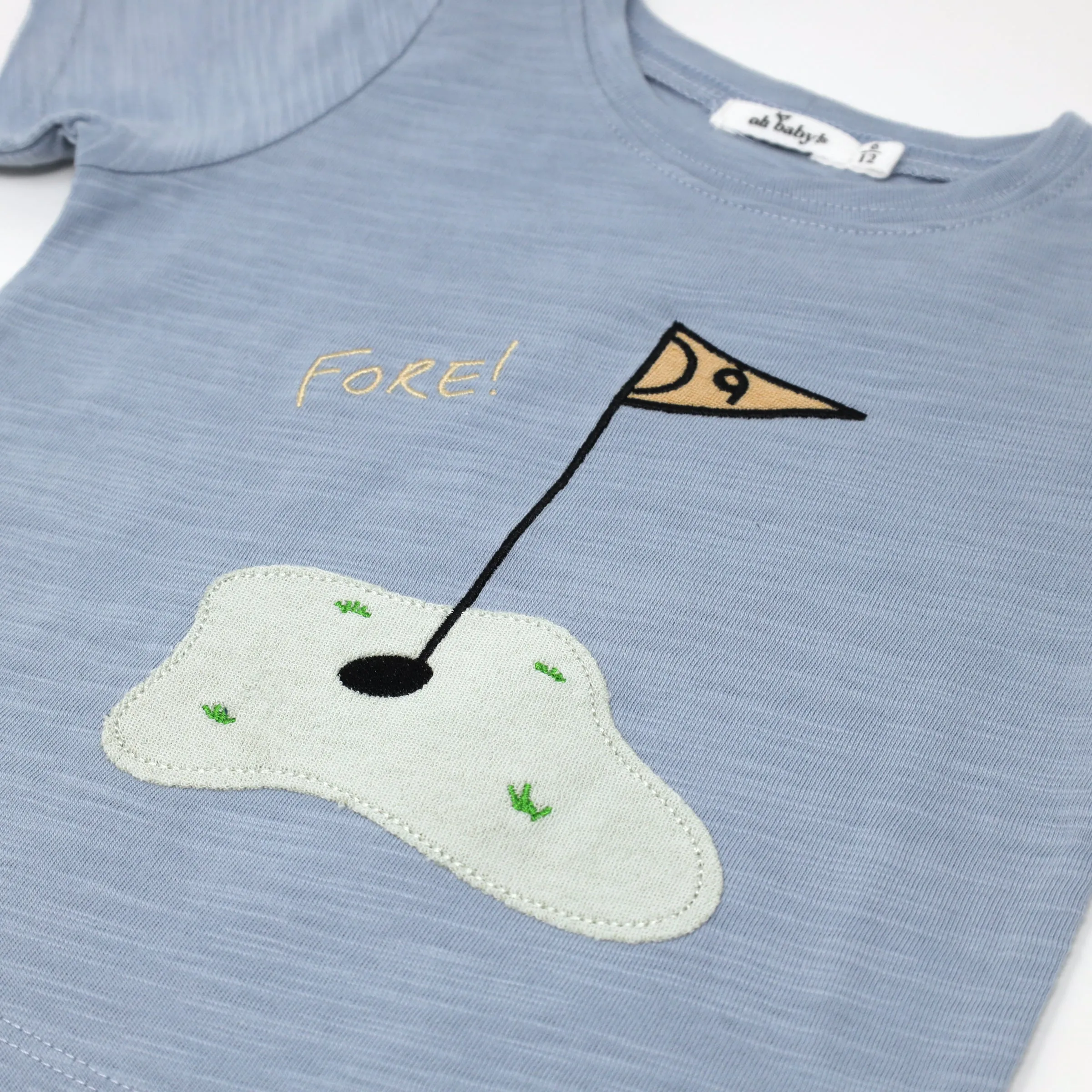 oh baby! Slub Raw Edge Tee - Golf FORE! Terry Applique - Fog