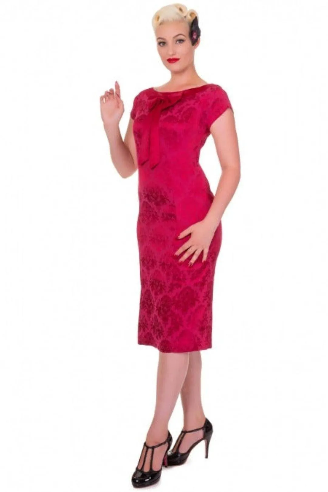 ORIENTAL LIMITLESS FLOCKED PENCIL DRESS