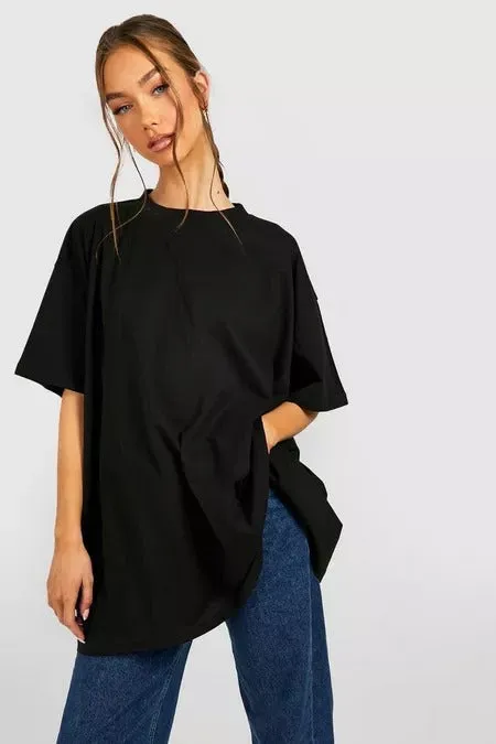 OVERSIZED CREW NECK BASIC TSHIRT-BLACK