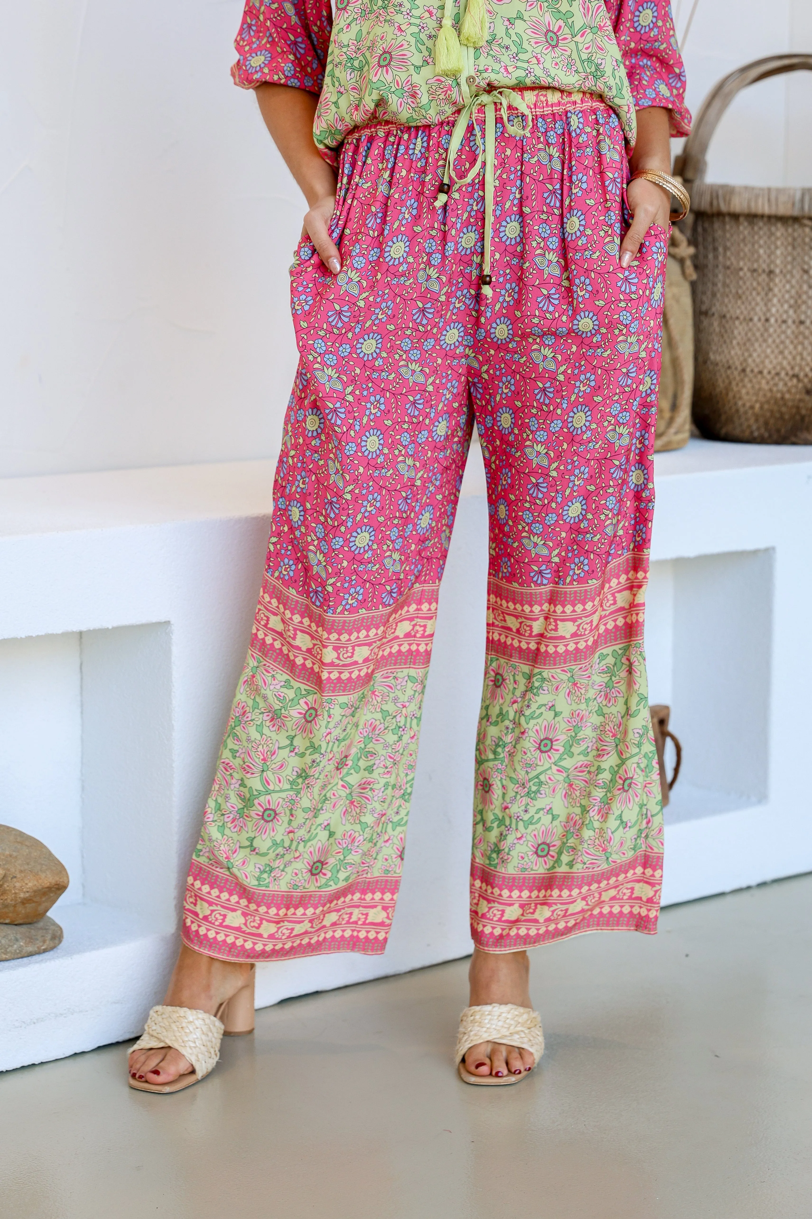 Parisian Pant & Top Set - Soft Green/Pink - PREORDER