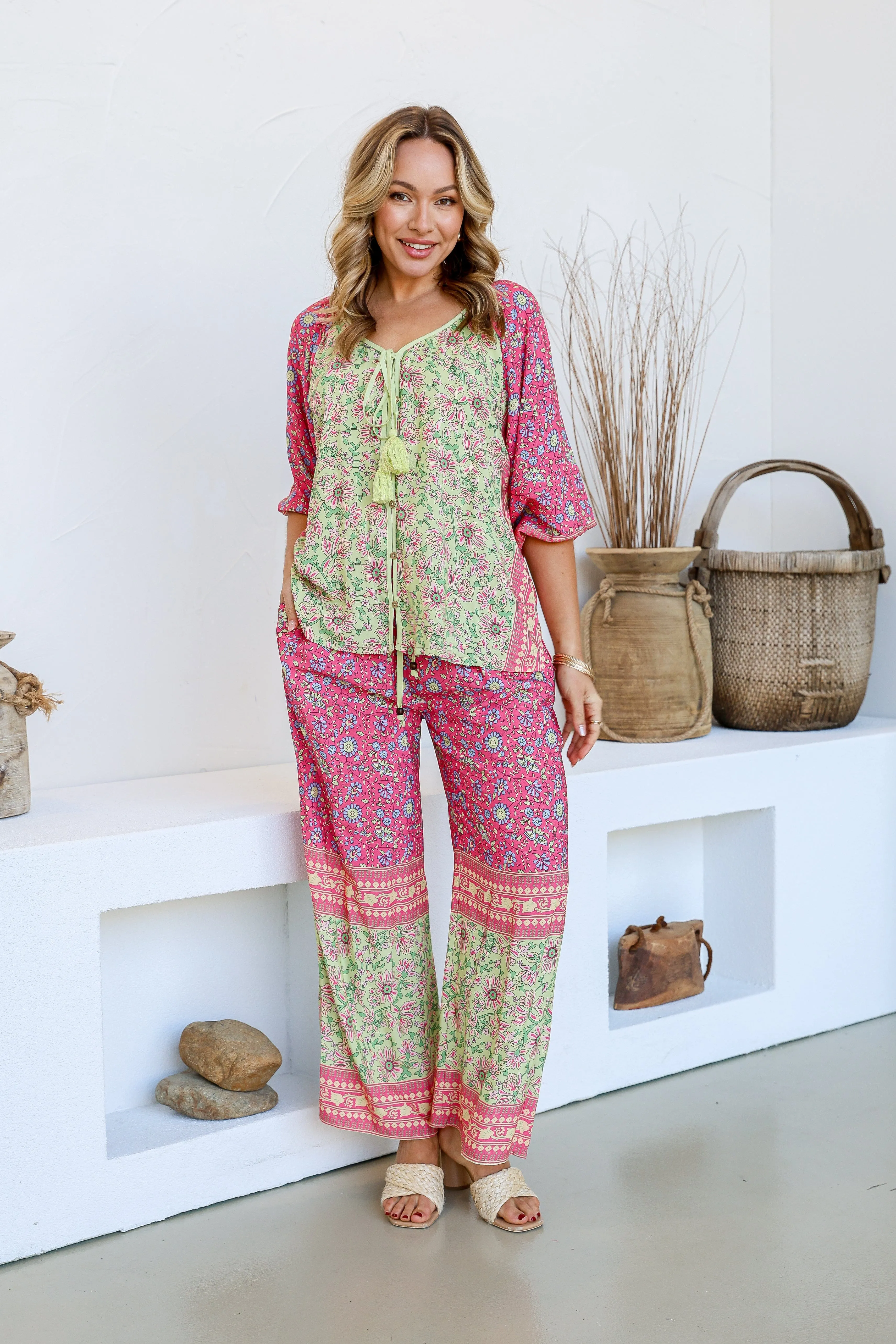 Parisian Pant & Top Set - Soft Green/Pink - PREORDER