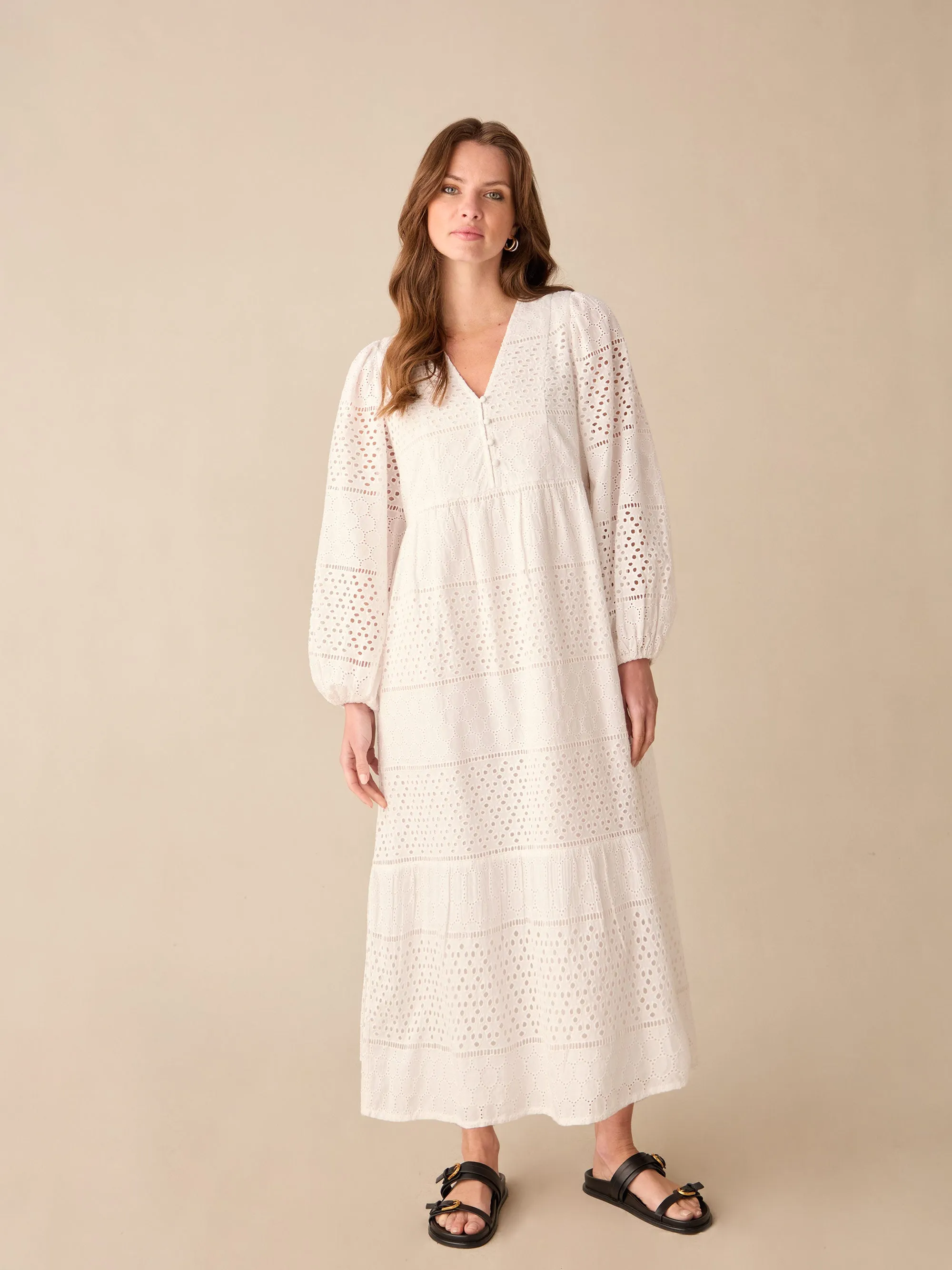 Petite Broderie Mix Midi Dress