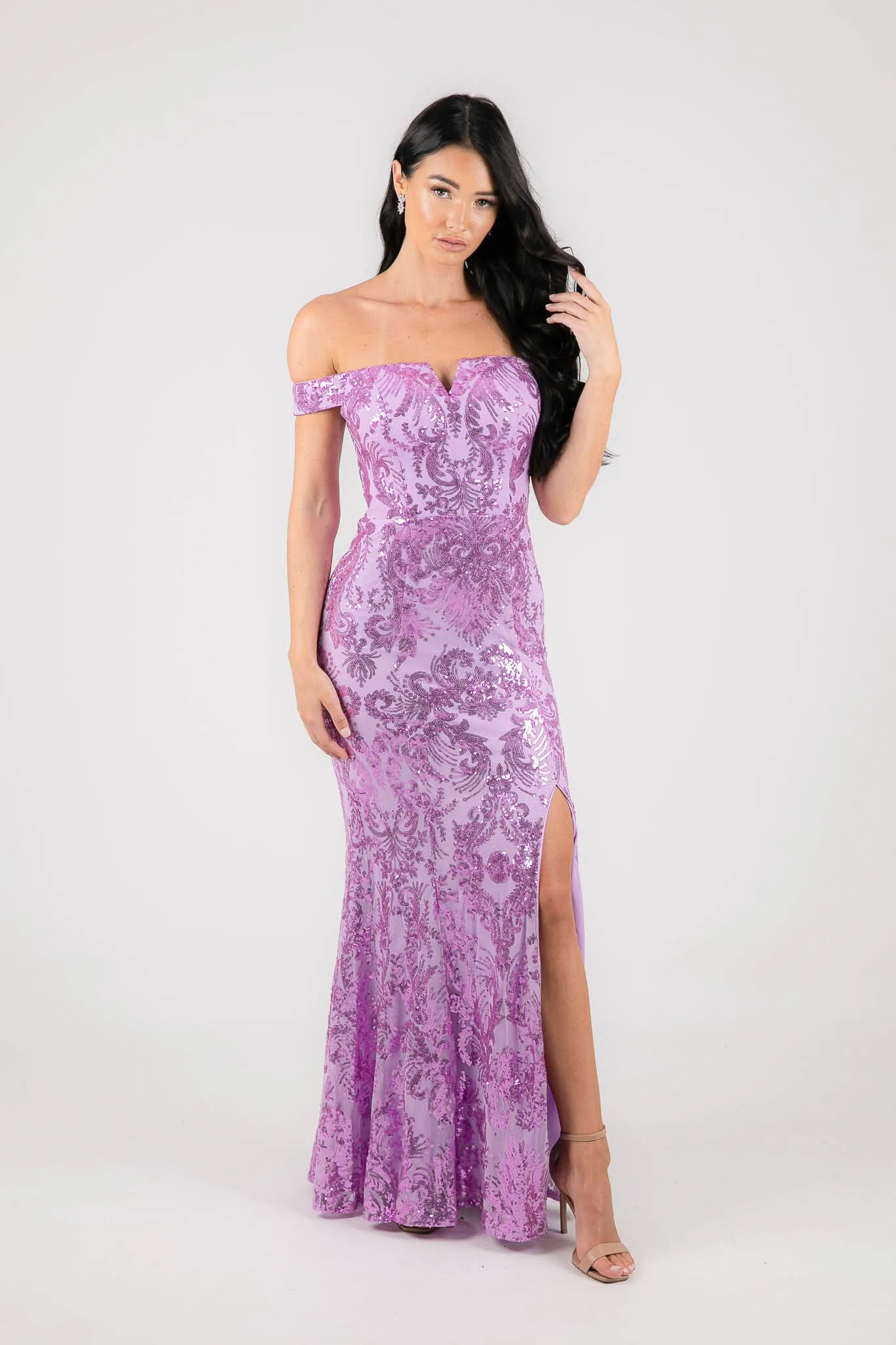 Ramona Off Shoulder Sequin Gown - Lilac