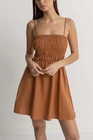 Rhythm Classic Shirred Mini Dress  - Caramel