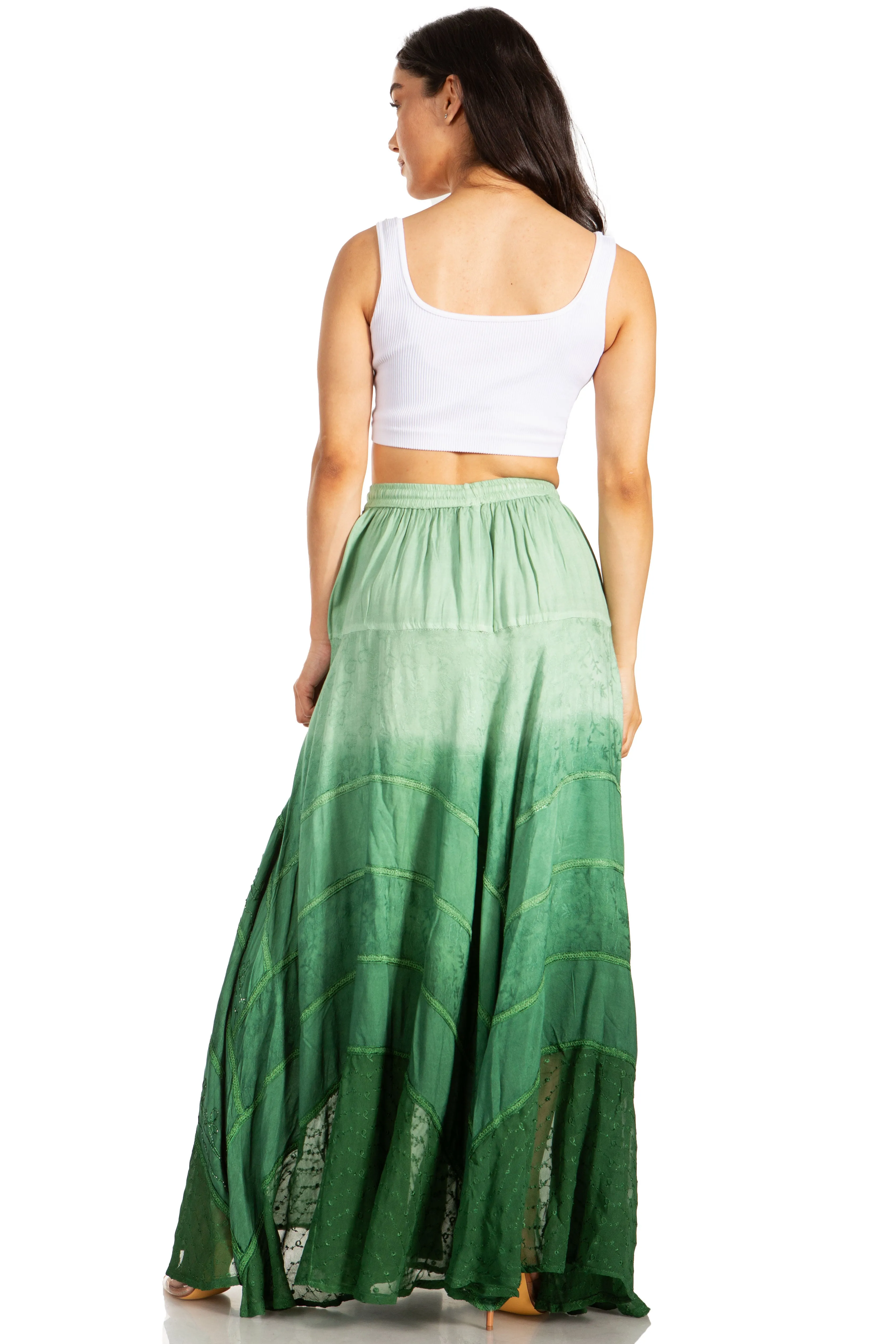 Sakkas Lyra Womens Bohemian Soft Brocade Rayon Tiered Embroidered Flowy Long Skirt