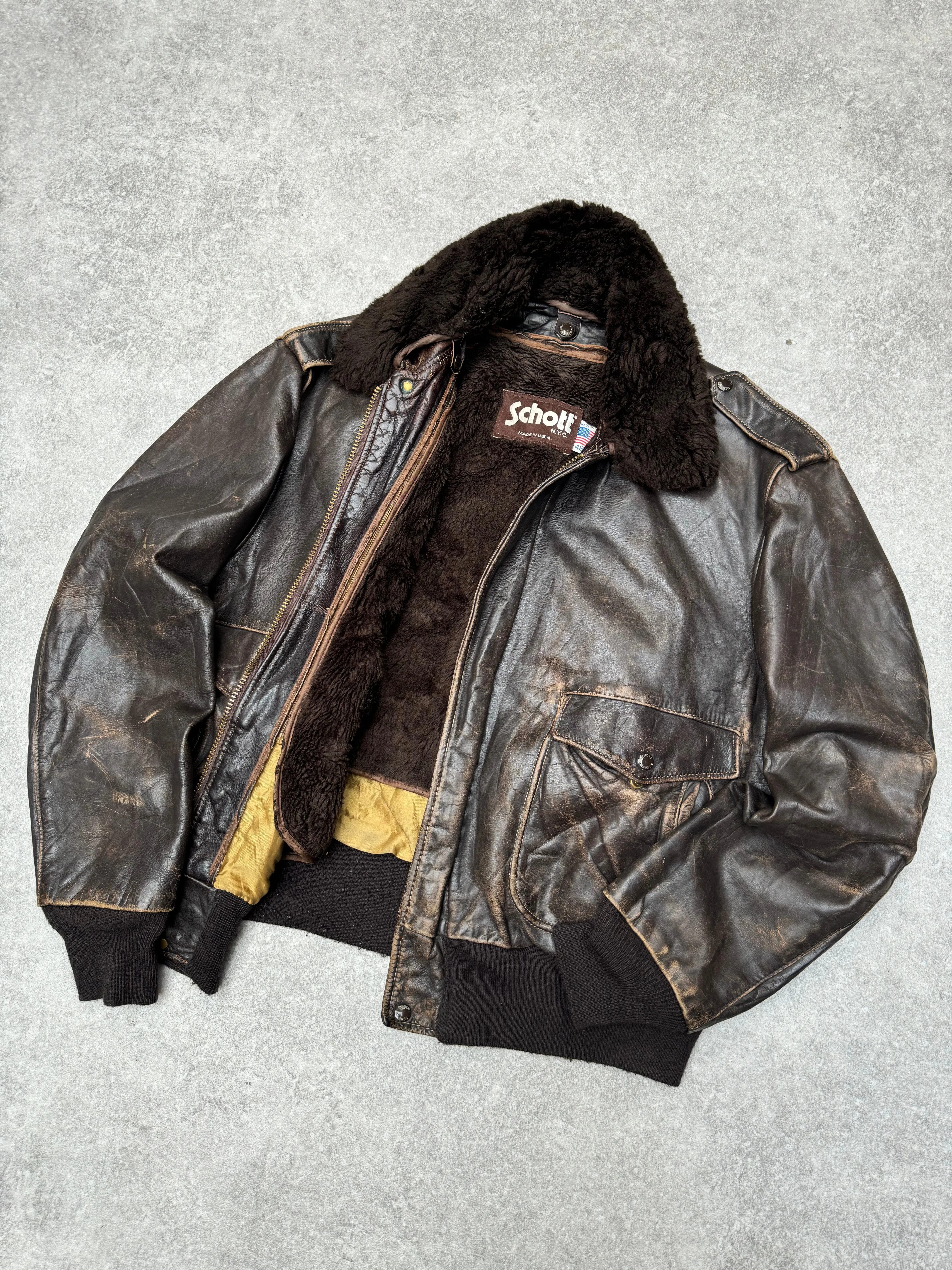 Schott NYC Dark Leather Aviator Jacket