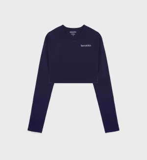 Serif Logo Longsleeve Active Tee - Navy/White