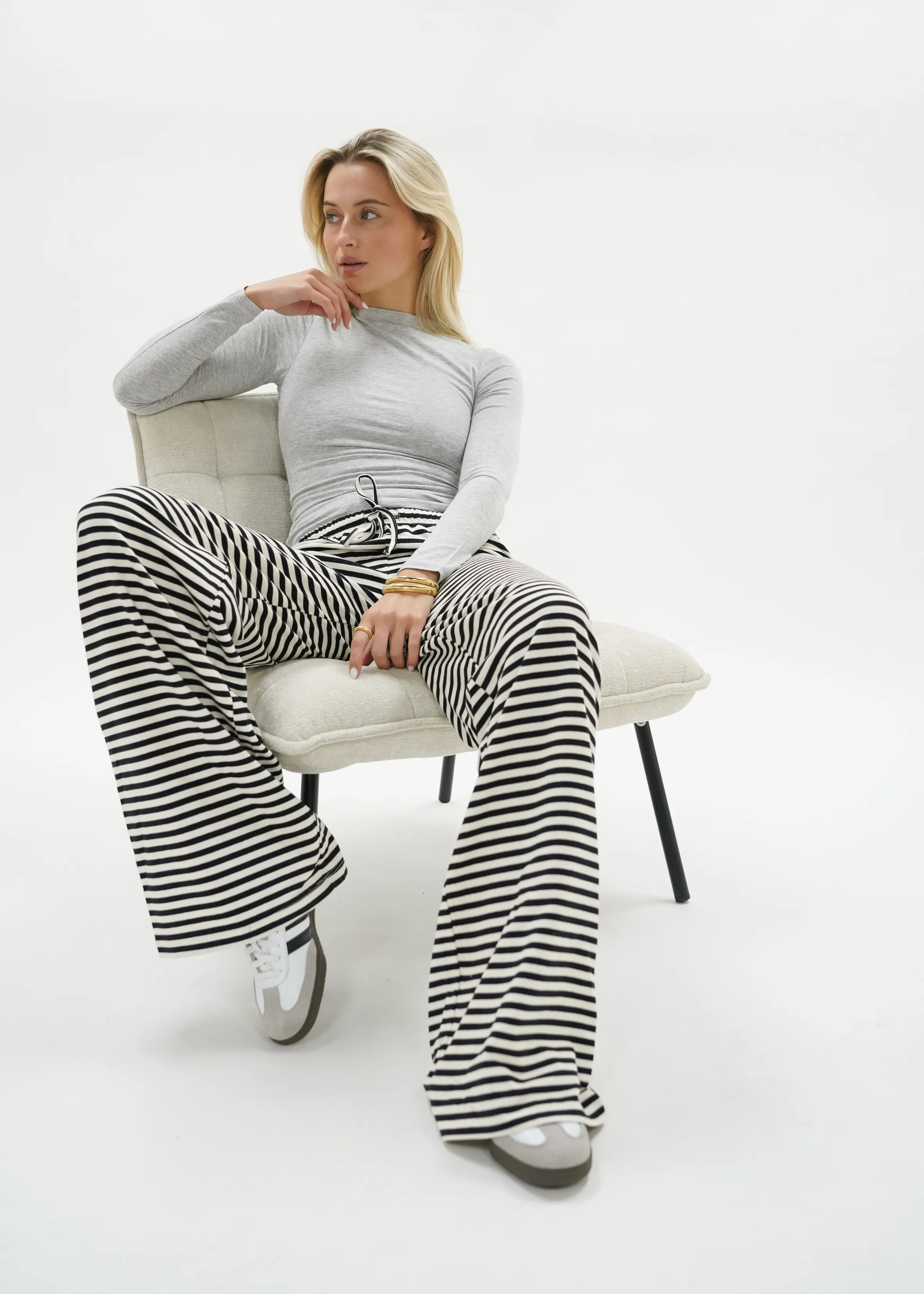 Soft striped pants crème/black (tall)