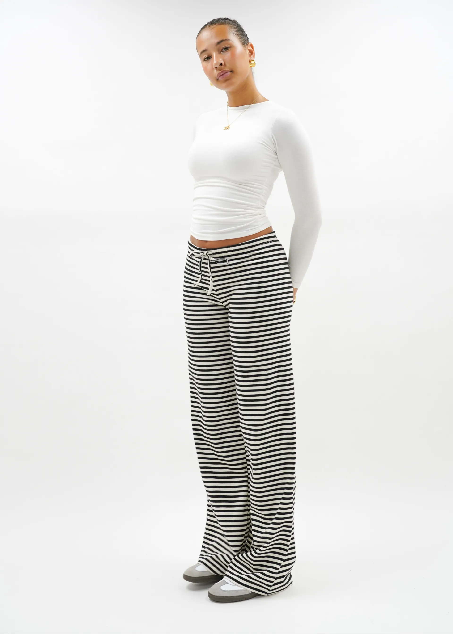 Soft striped pants crème/black (tall)