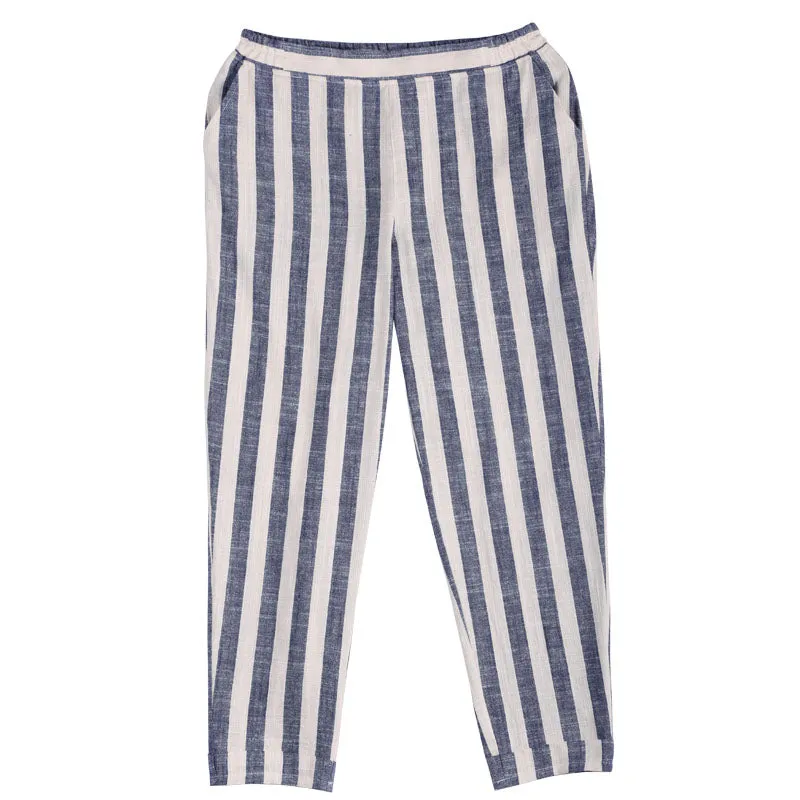 Stripe Summer Linen Summer  Women Casual Pants with Pockets SXM97244