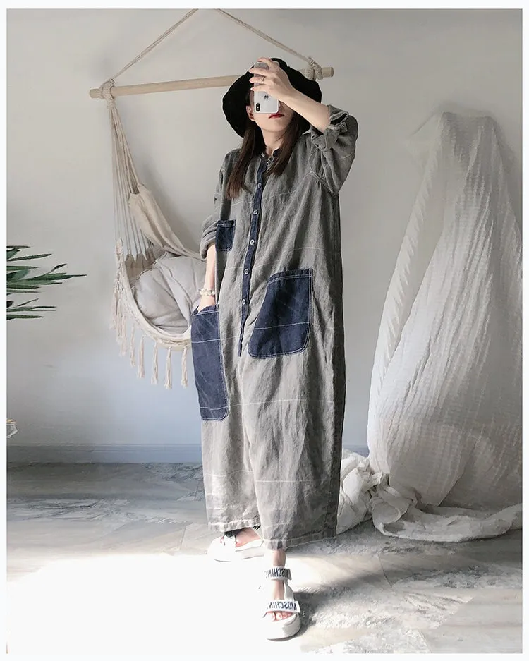 Summer Autumn Women Jumpsuits Casual Overall Linen Pants with Pockets PZ97267