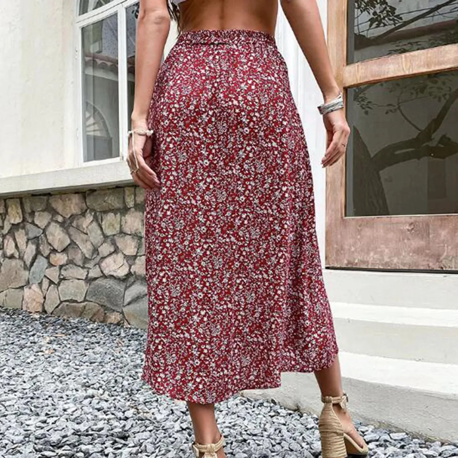 Vintage Bohemian Style Casual Buttons Vacation 2024 Summer Skirt