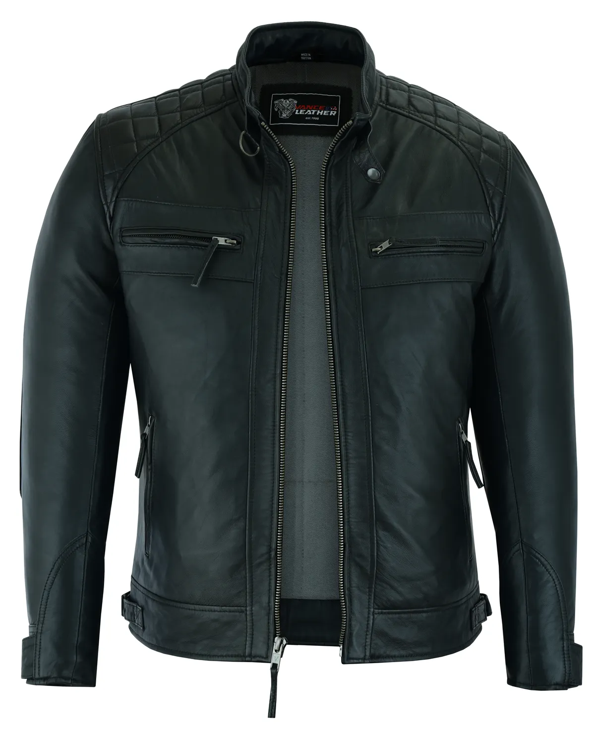 VL550B Vance Leathers' Men's Cafe Racer Gatsby Black Waxed Lambskin Motorcycle Leather Jacket